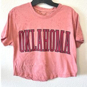 Oklahoma Sooners Pressbox Mineral Wash Cropped Graphic T-Shirt Pink SZ Small